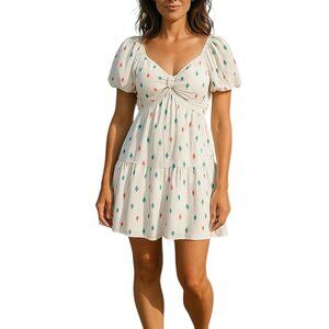 NEW Never A Wallflower Coco White Embroidered Puff Sleeve Mini Short Dress‎ Size
